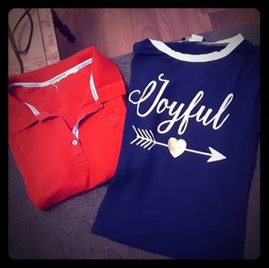 2 shirt. RED Polo and Blue Joyful Shirt